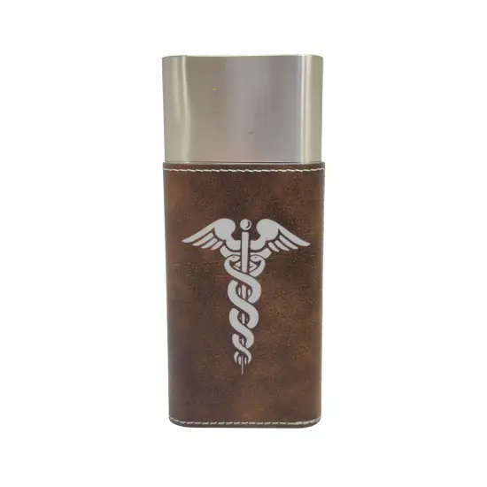 Cigar Case with Cutter - Pharmaceutical Caduceus Hermes - Leather Rustic/Silver {1}