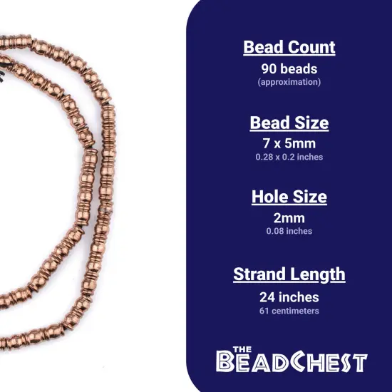 The Bead Chest Copper Beveled Barrel Beads 7x5mm, Full Strand of Quality Metal Spacers for DIY Jewelry Design {4}
