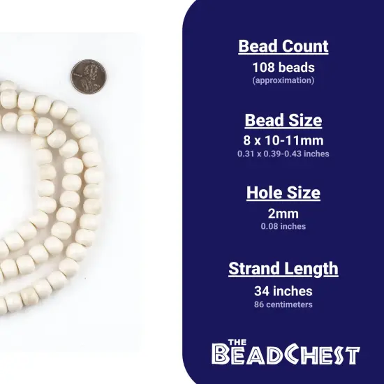 The Bead Chest 108 10mm White Bone Mala Beads - Handmade Fair Trade Nepal Prayer Rosary Beads Necklace for Mediation, Yoga, Jewelry Making, Crafts {4}