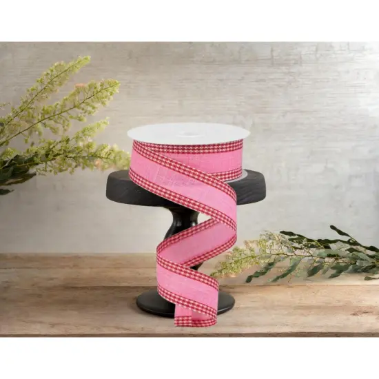 1.5" Royal Burlap Gingham Edge Ribbon: Pink/Red (10 Yards) {2}