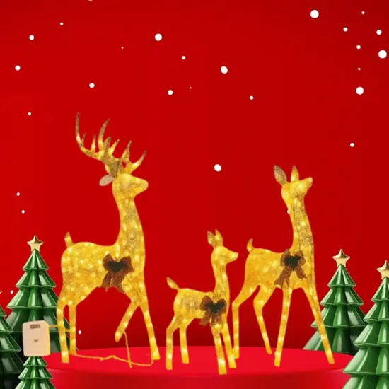 Champagne Cotton Thread Deer Set, Holiday Home Decor, 60 Inch, 48 Inch & 32 Inch {1}