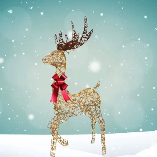 White Reindeer and Sleigh Christmas Decoration with Sparkling Warm White LEDs 19.69 x 7.28 x 16.14 in {2}