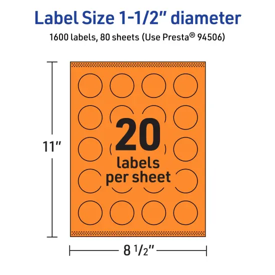 Avery Bright Orange Paper Labels, 1.5" Diameter Round {5}