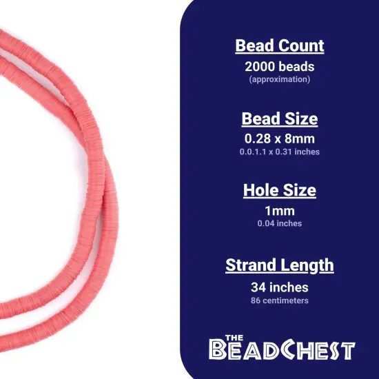 The Bead Chest African Vinyl Beads, Ghana Vulcanite Crafts Supplies for DIY Jewelry Making, Necklaces, Bracelets (8mm, Watermelon Pink) {4}