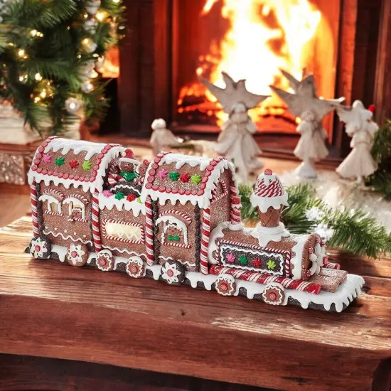 19.5" Lighted Gingerbread Train: Festive Christmas Decoration with Illuminated Details {2}