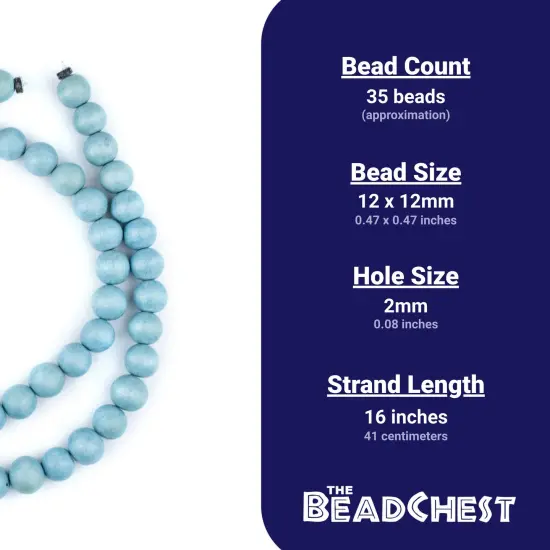The Bead Chest Natural 12mm Wooden Beads in Blue - Light for Jewelry Making &ndash; Round Loose Wood Spacer Beads I Approximately 35 Beads {4}