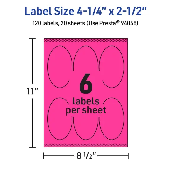 Avery Neon Magenta Paper Labels, 4.25" x 2.5" Oval {5}