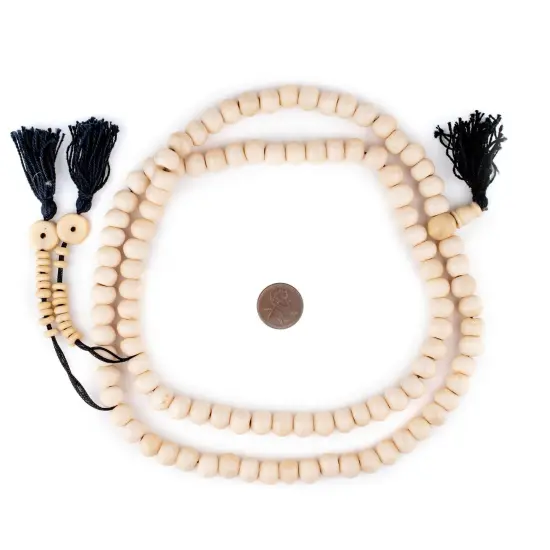 The Bead Chest Pastel Orange Bone Mala Beads 10mm Nepal Round Large Hole 34 Inch Strand {2}