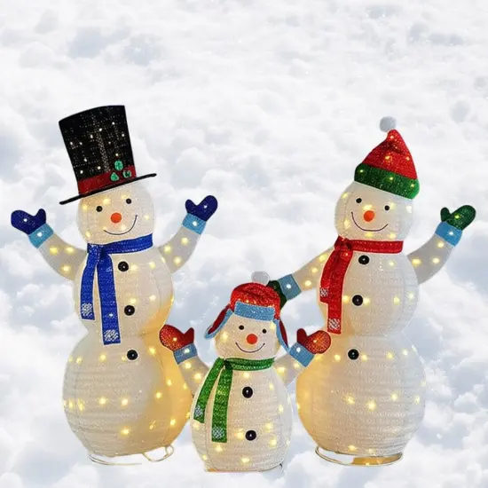 Adorable Plush Lantern Snowman Family Set with LED Holiday Lights 62" & 60" & 35"H {5}