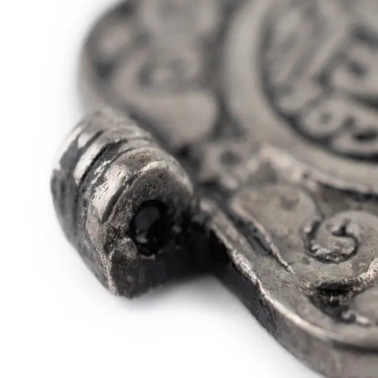 The Bead Chest Silver Square Islamic Calligraphy Pendant 40x45mm Middle East White Metal Large Hole {4}