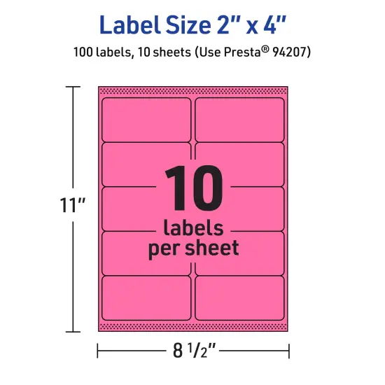 Avery Bright Pink Paper Labels, 2" x 4" Rectangle {5}