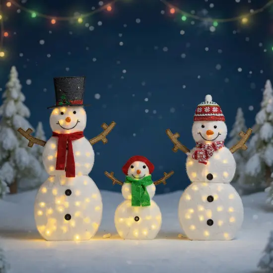 48-Inch, 42-Inch & 24-Inch Snowman Set Lighted 2D Holiday Decoration Trio {3}
