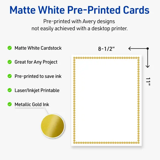 Avery Printable Full-Sheet Cardstock, Gold Beads, 8.5" x 11", Matte White Full-Sheet Cardstock, Laser/Inkjet, 10ct, Great for Craft Cardstock Paper {2}
