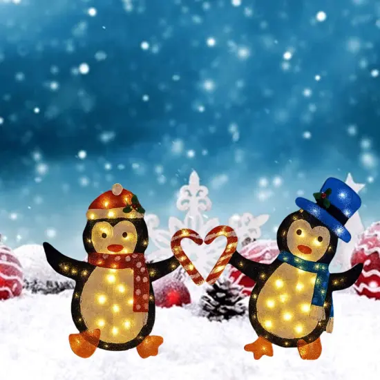 Two Heart-Shaped Penguin Figurines, Indoor Outdoor Decorative Set 30 Inch 32 Inch {5}