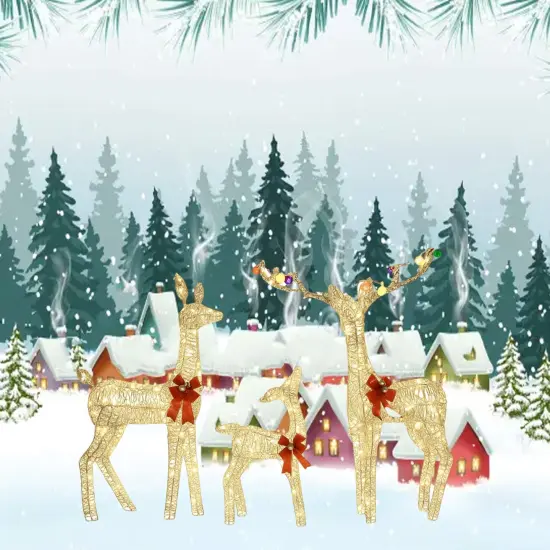 Glittering PVC Christmas Deer Set for Lawn and Garden Decorations 52"+46"+29" {3}