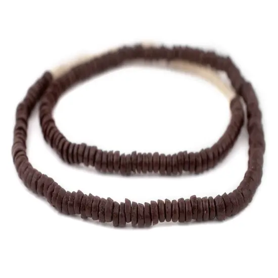 The Bead Chest Brown Sandcast Disk Beads - Full Strand of 7mm African Rondelle Donut Glass Beads from Ghana {3}