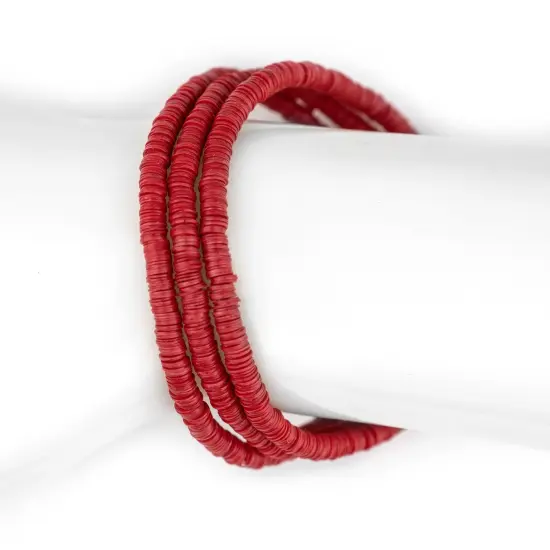 The Bead Chest Boho Stretch Bracelet, Red - Stackable African Vinyl Heishi, Unisex for Men & Women {4}