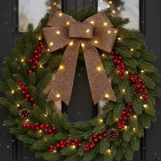 3 Set of Christmas Light Up Bows Festive Door Window Decorations {2}