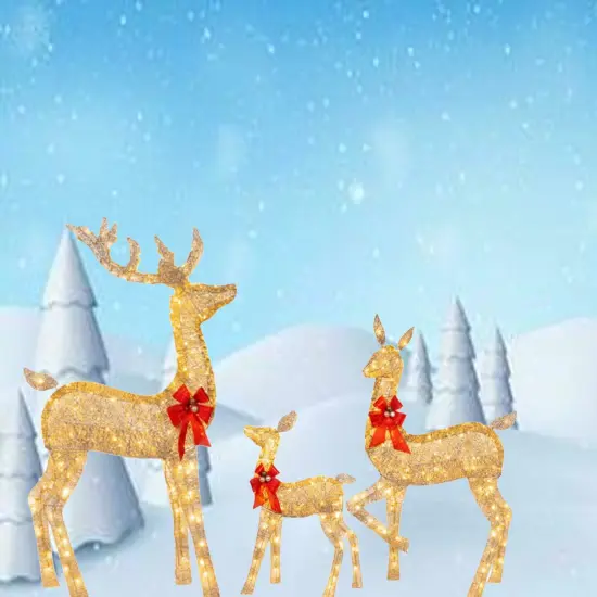 Elegant Champagne Rattan Deer Trio for Holiday Lawn and Entryway Displays 63" + 52" + 37" {5}