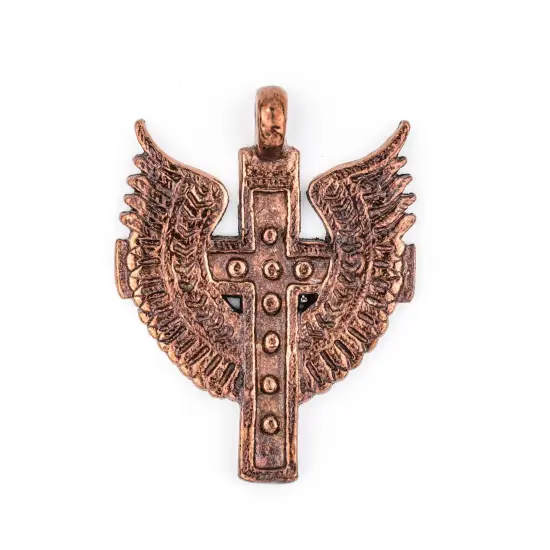 Angel Wings Ethiopian Copper Cross Pendant (80x60mm): Authentic Ethiopian East African Design for Jewelry & Necklace Making {1}