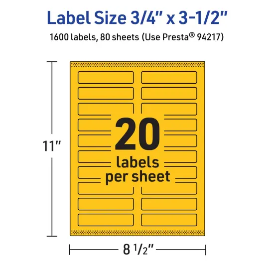 Avery Bright Yellow Paper Labels, 0.75" x 3.5" Rectangle {5}