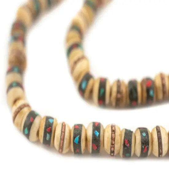The Bead Chest Light Rustic Inlaid Yak Bone Mala Beads (6mm) {1}
