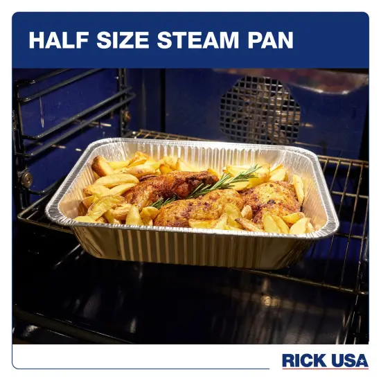 RICK USA: Half Size Steam Pan - 25 Pack - 11.7x9" Disposable Aluminum Foil, Multi-Purpose Baking-Cooking, Durable, Grill-Oven-Freezer-Dishwasher Safe {5}
