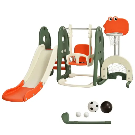 6 in 1 Slide and Swing Set with Ball Games for Kids White {7}