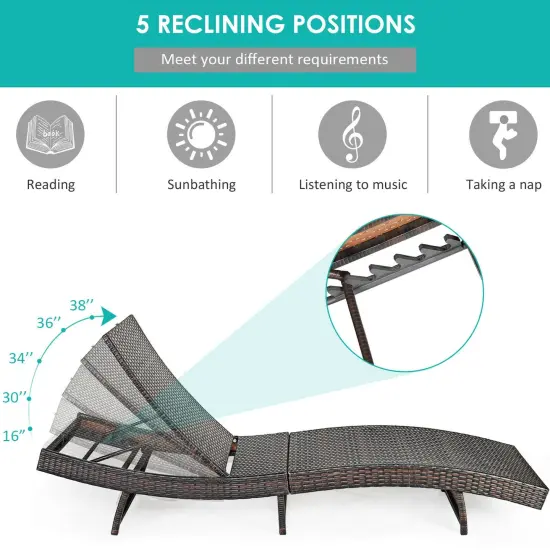 Patio Folding Adjustable Rattan Chaise Lounge Chair with Cushion White {6}