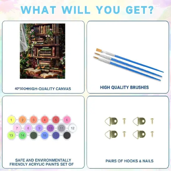 ,Bookshelf Paint by Numbers Kit on Canvas,(16x20inch) {5}