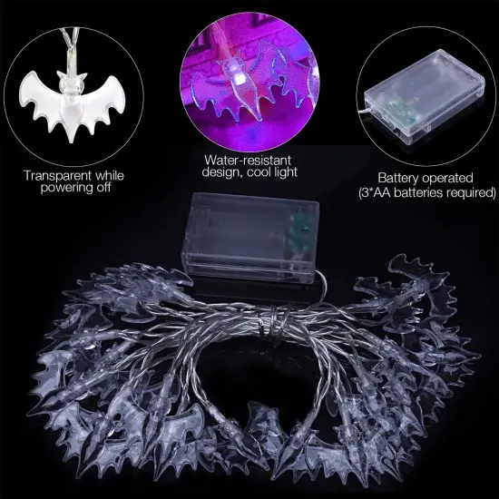 Set of 3 Halloween Lights - Orange Pumpkins, Purple Bats, White Ghosts {3}