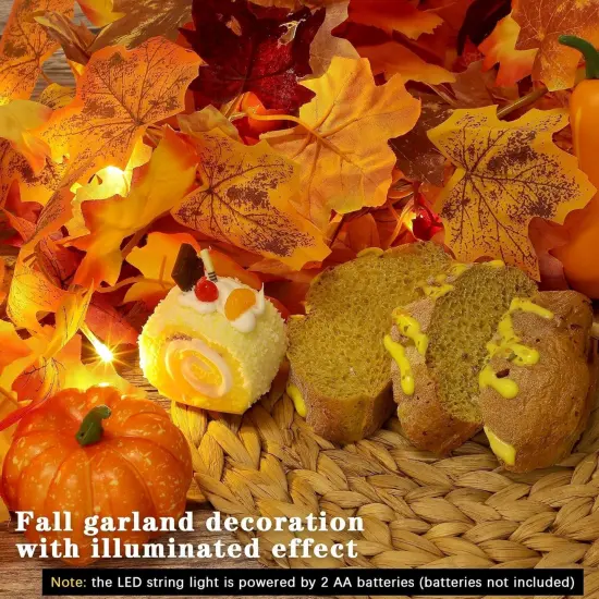 2 Pack Fall Maple Leaves Garland with LED Light 5.7 Feet Artificial {3}