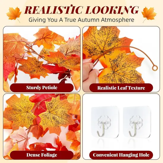 Artificial Fall Garland Maple Leaf, Hanging Vine Garland Artificial Fall Leaves {2}