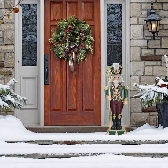 Haute Decor 35 inch Tall Solid Resin Decorative Holiday Nutcracker with Fleur de Lis {4}