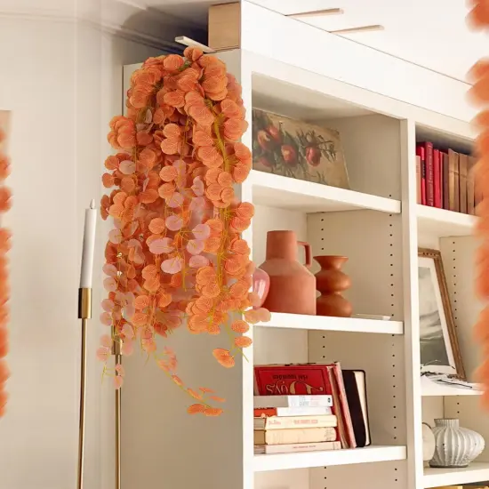 18Pcs Artificial Eucalyptus Leaves Fall Garland, 7Ft 72Silk Orange Leaf Vines {3}