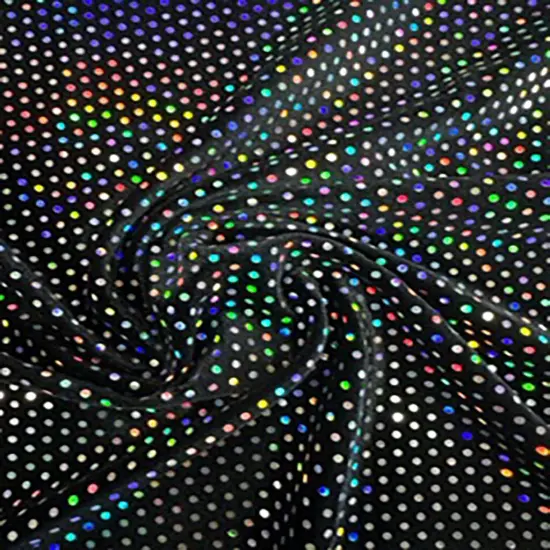 1 Yard Glued Hologram Sequin Stretch Velvet Fabric 60 Inches Width Black {1}