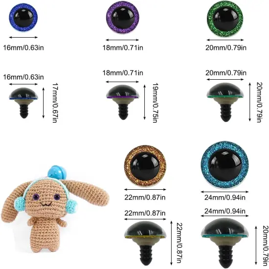 100-Piece Large Safety Eyes - 5 Sizes (6mm-15mm) - 5 Colors {2}