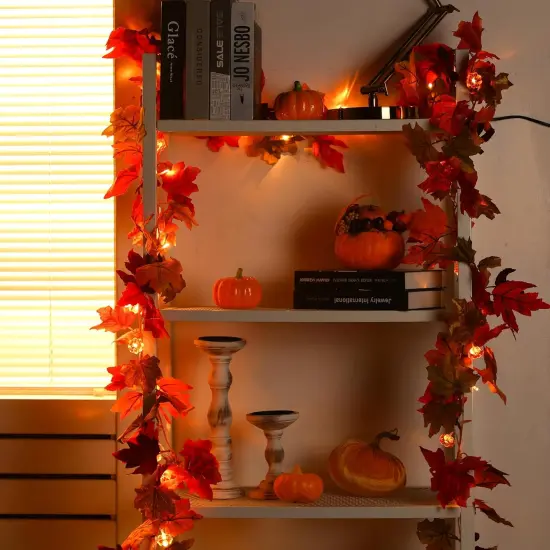 Pumpkin Lights Maple Leaves Garland - Colorful {2}