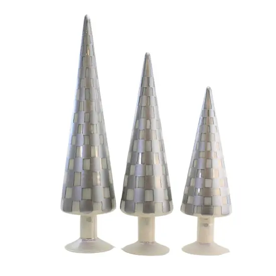 Cody Foster 18.25 In Gray Trees Set/3 Christmas Decorative Tree Set , Christmas Decor Checkered Glass Tree {2}