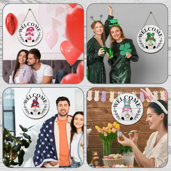 Gnome Diamond Art Decoration Holiday Spring Easter Interchangeable Gnome Seasonal Welcome Sign DIY Hanging Front Door Decor with Magnet Detachable Hat and Hand {4}