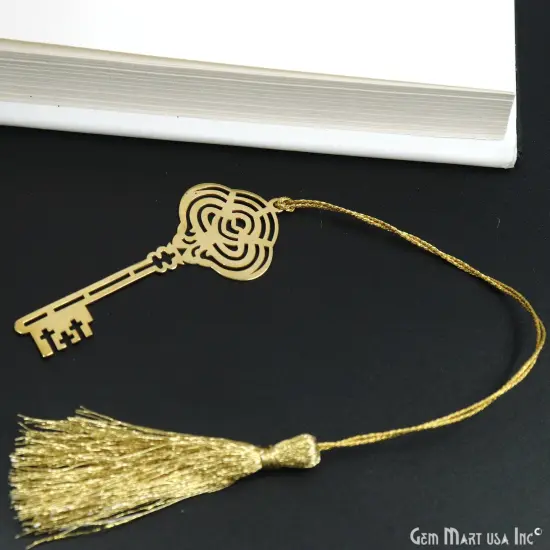 Metal Key Shape Bookmark With Tassel. Gold Bookmark, Reader Gift, Handmade Bookmark, Page Marker, Aesthetic Gift. 71x29mm {1}