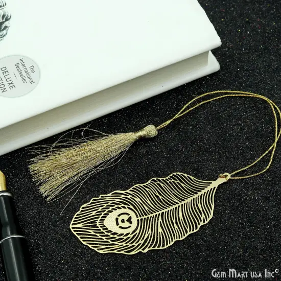 Metal Feather Bookmark With Tassel. Gold Bookmark, Reader Gift, Handmade Bookmark, Page Marker, Aesthetic Gift. 84x36mm {3}