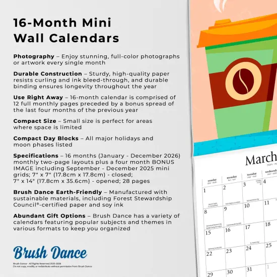 But First Coffee | 2026 7 x 14 Inch (Hanging) Monthly Mini Wall Calendar {6}