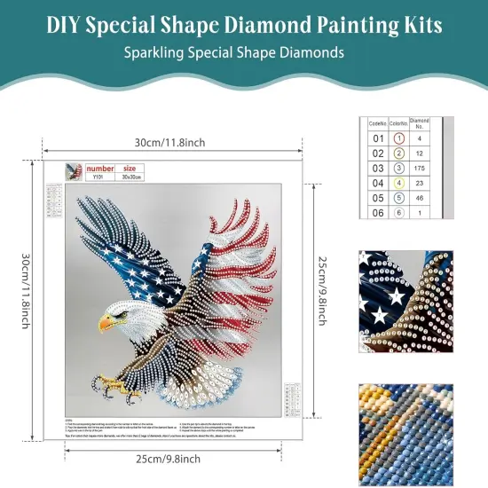 5D Special Shape Diamond Art Kits for Beginners, Eagle Diamond Painting Kits for Adults, Animal Crystal Rhinestones Diamond Painting for Home Wall Decoration Gift 12x12inch {2}