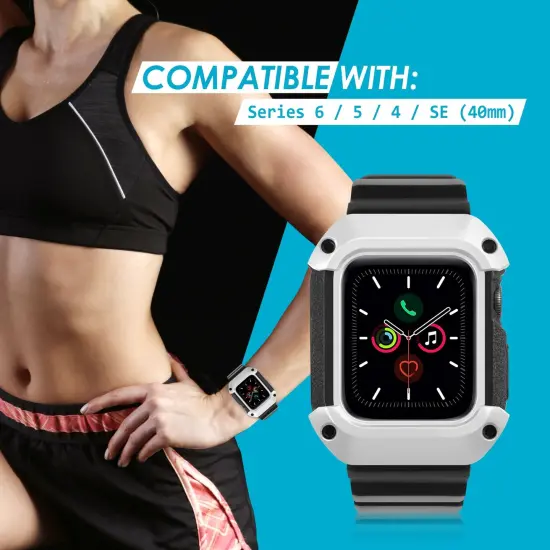 Insten Watch Band with Rugged Bumper Case For Apple Watch 40mm Series 6 SE 5 4, Replacement Strap, Black/Silver {5}