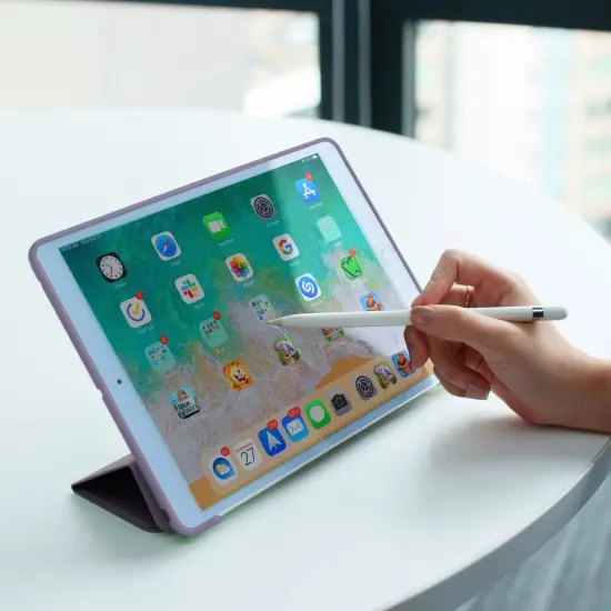 Insten - Tablet Case Compatible with iPad Air 3, Pro 10.5", Liquid Silicone, Frosted Back, Auto Sleep/Wake, Pencil Charging, Grey Purple {5}