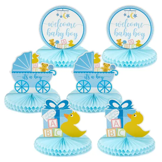6 Pack Boy Baby Shower Table Decorations, Yellow Duck Honeycomb Centerpieces (8.25 x 7.5 In) {1}