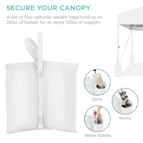 Best Choice Products 8x8ft Easy Setup Pop Up Canopy w/ 1-Button Setup, Wheeled Case, 4 Weight Bags White/White {5}