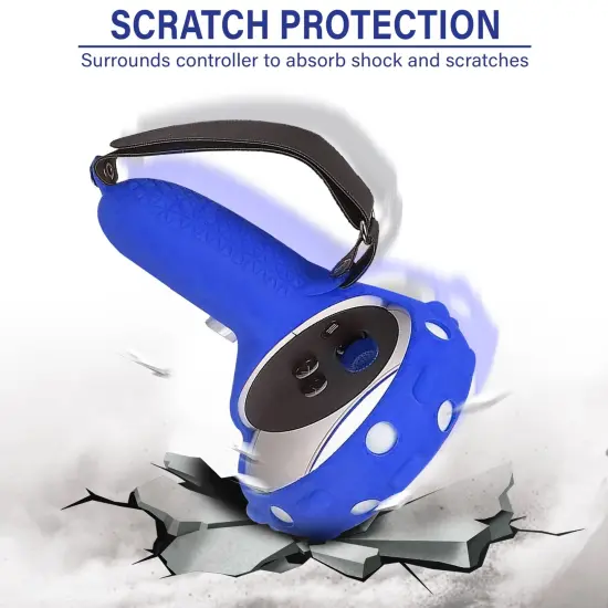 Insten Controller Grips for Oculus Quest 2 Meta VR Headset Touch Controllers, Silicone Protective Accessories with Knuckle Straps & Joystick Cover (Blue, 1 Pair) {2}