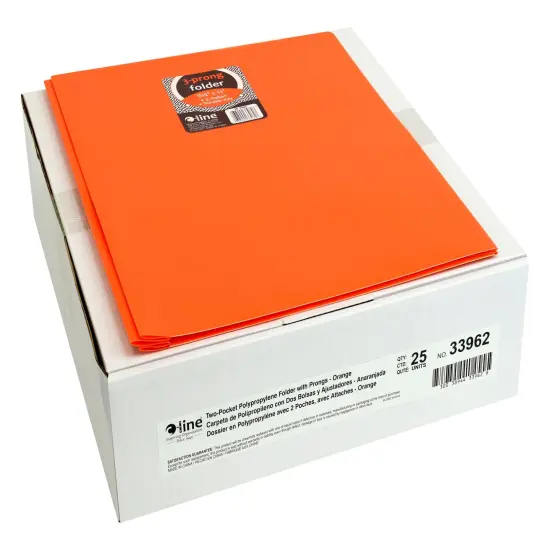 C-Line 2-Pocket Poly Portfolio with Prongs, Orange, Pack of 25 {1}
